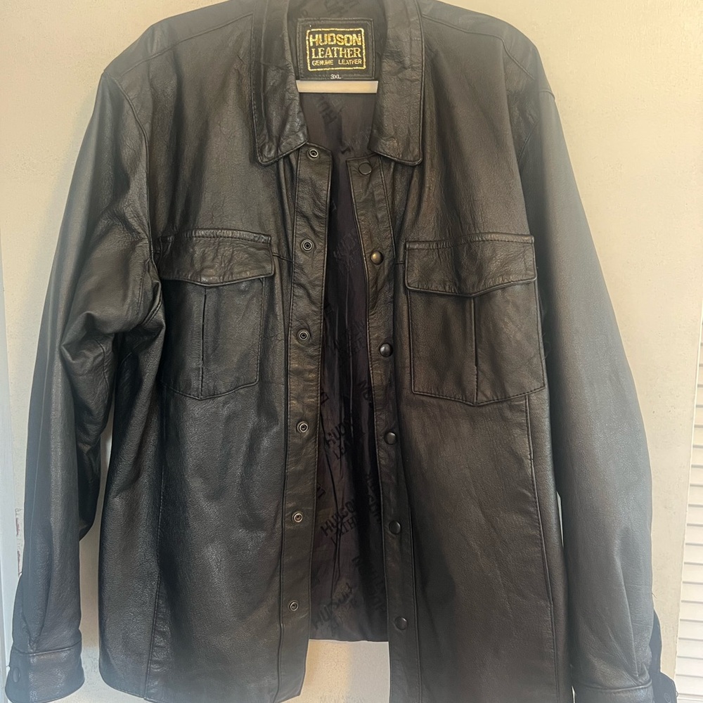Hudson Leather Men's Black Shirt Jacket